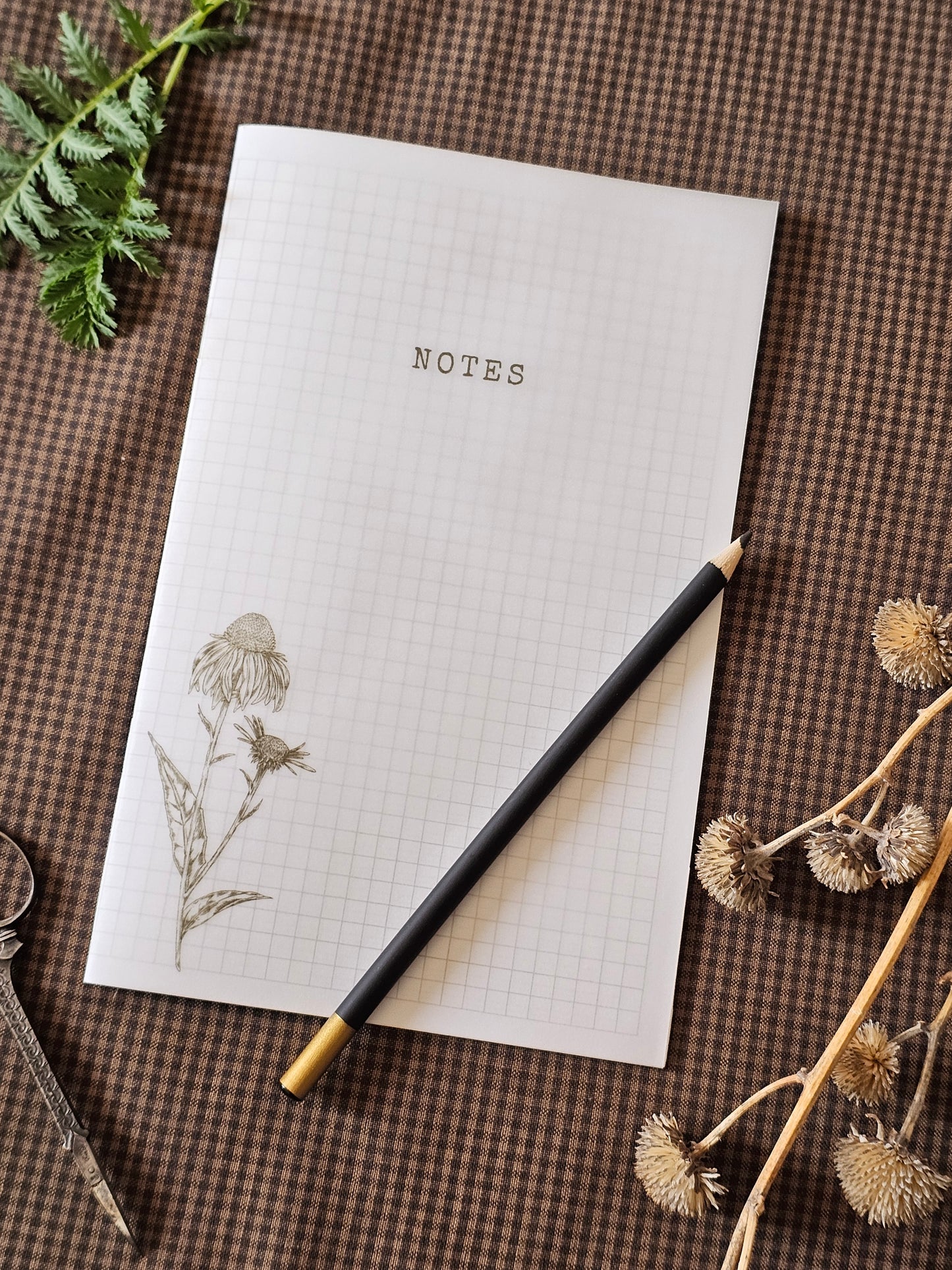 Handmade Coneflower Pocket Notebook | Grid-Lined Vellum Overlay