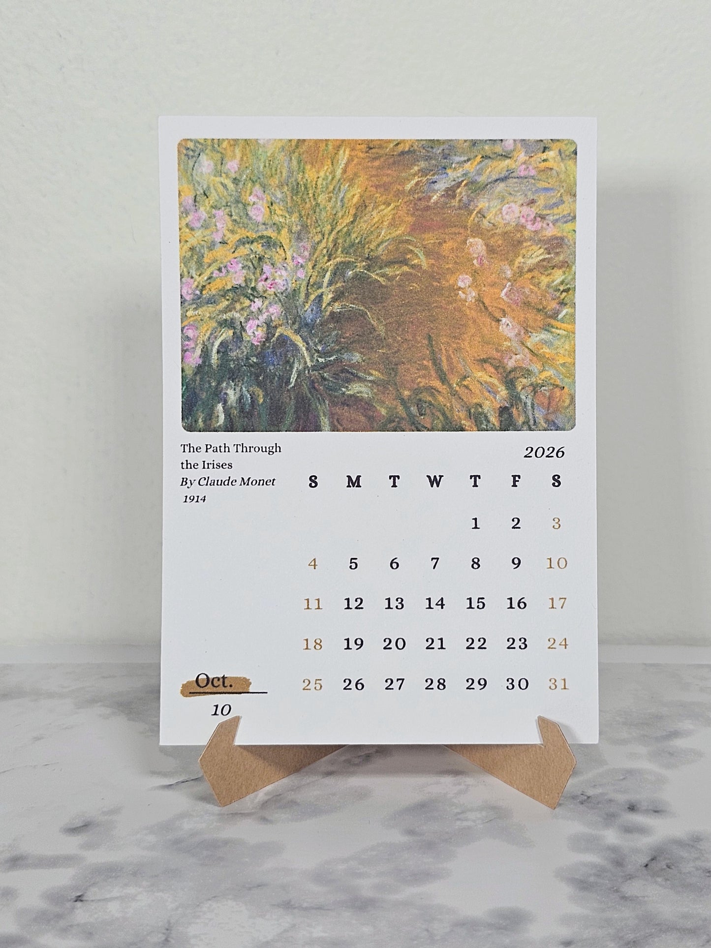 Claude Monet 2026 Mini Desk Calendar & Easel | 12 Month Calendar