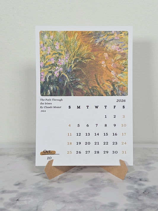 Claude Monet 2026 Mini Desk Calendar & Easel | 12 Month Calendar
