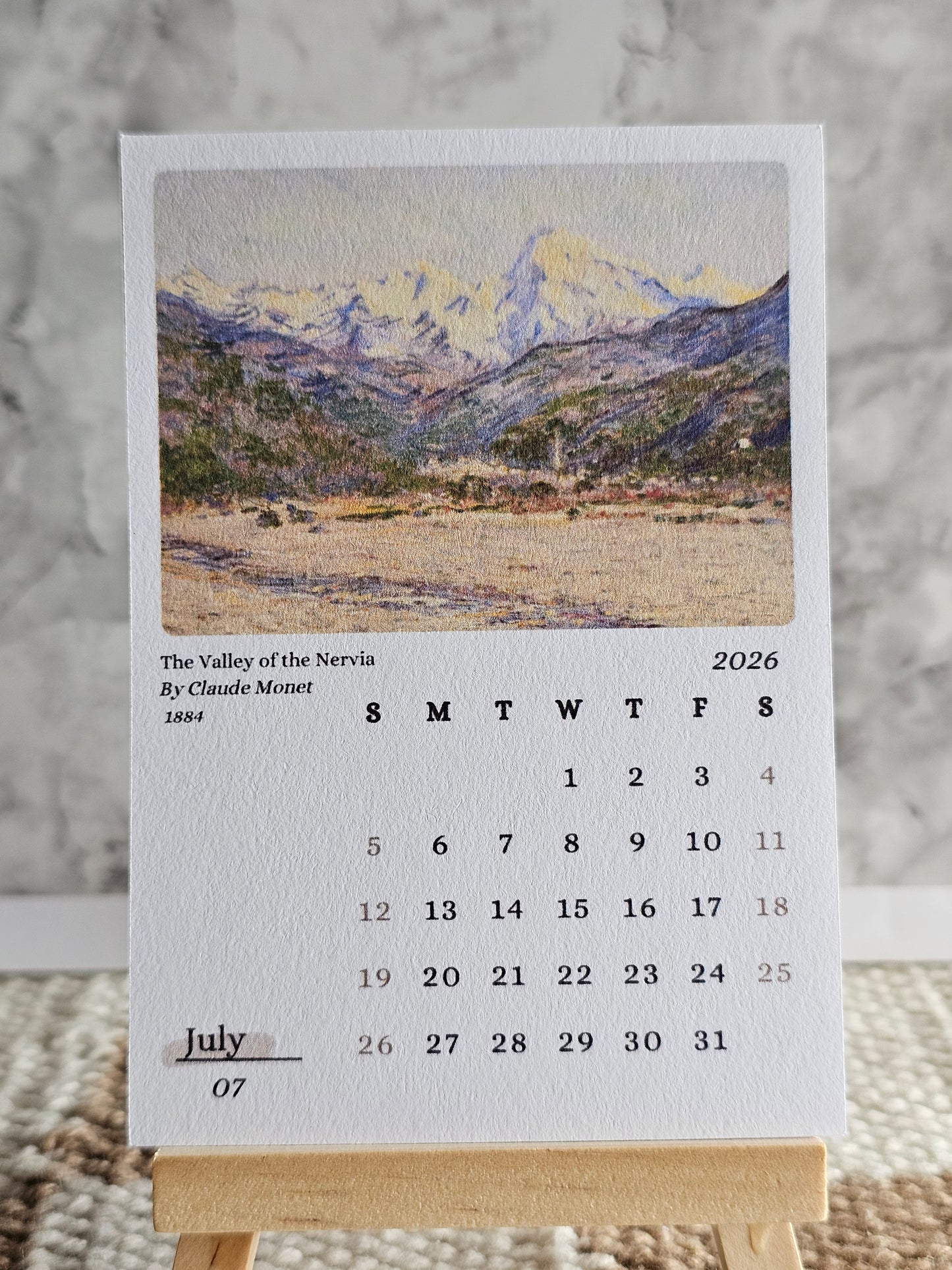 Claude Monet 2026 Mini Desk Calendar & Display Easel | 12 Month Calendar