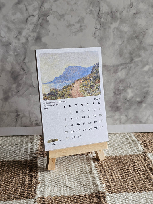 Claude Monet 2026 Mini Desk Calendar & Display Easel | 12 Month Calendar