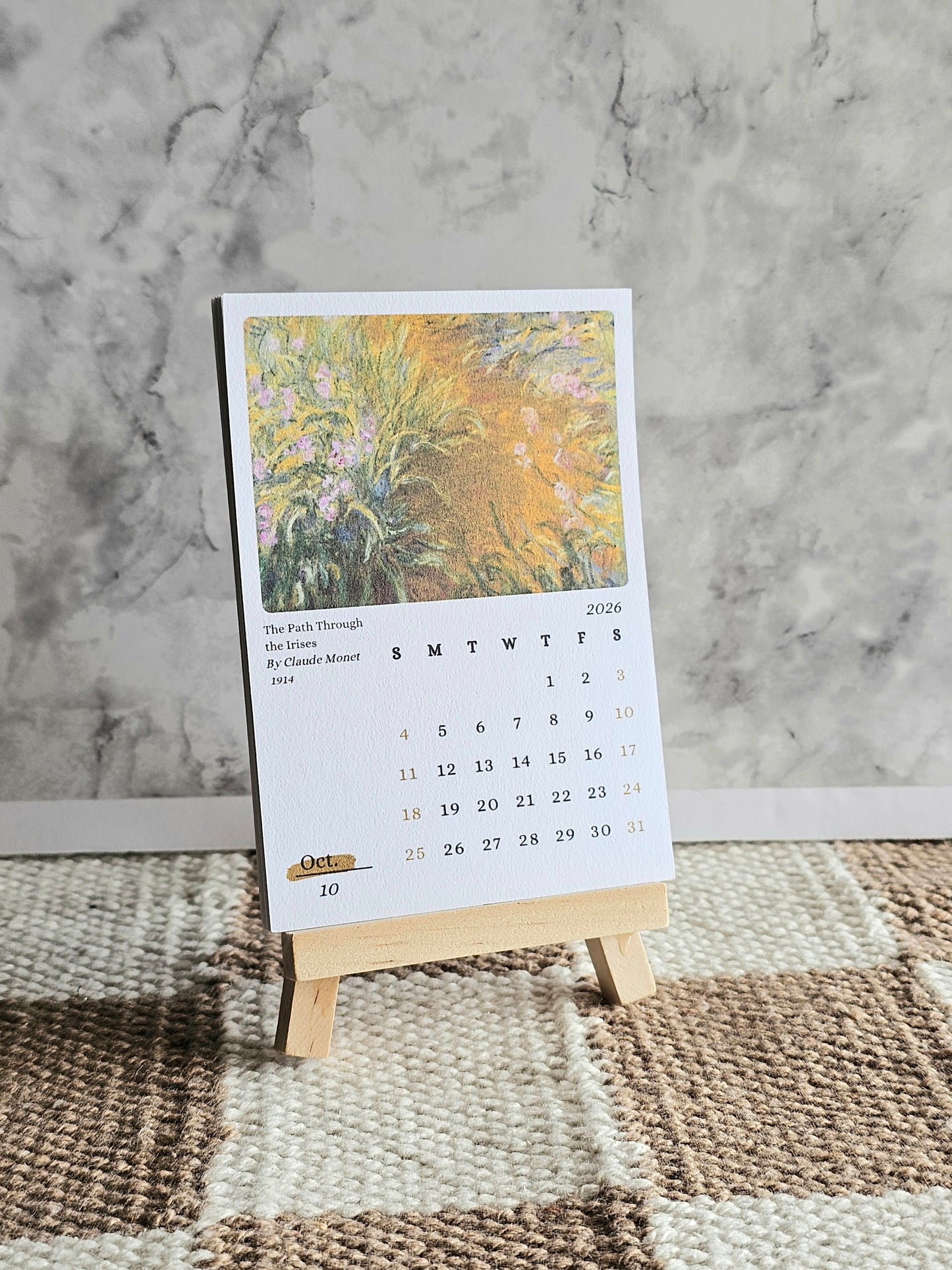 Claude Monet 2026 Mini Desk Calendar & Display Easel | 12 Month Calendar