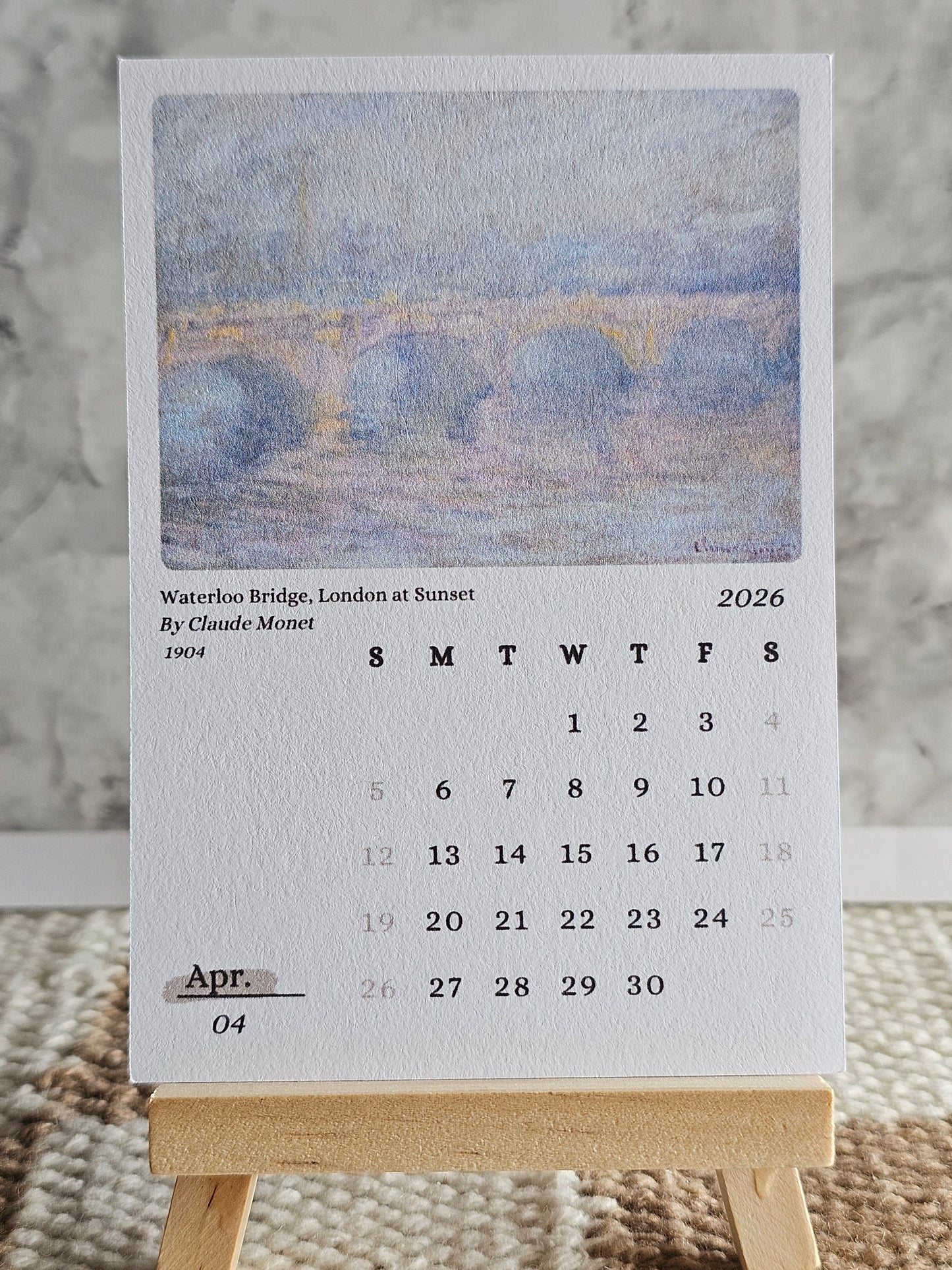Claude Monet 2026 Mini Desk Calendar & Display Easel | 12 Month Calendar