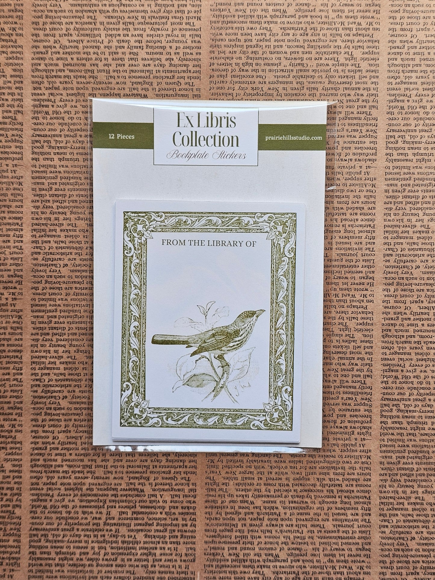 Ex Libris Collection Bookplate Stickers | Bird & Branch Illustration Stickers | 12 Pack | Adhesive Bookplates