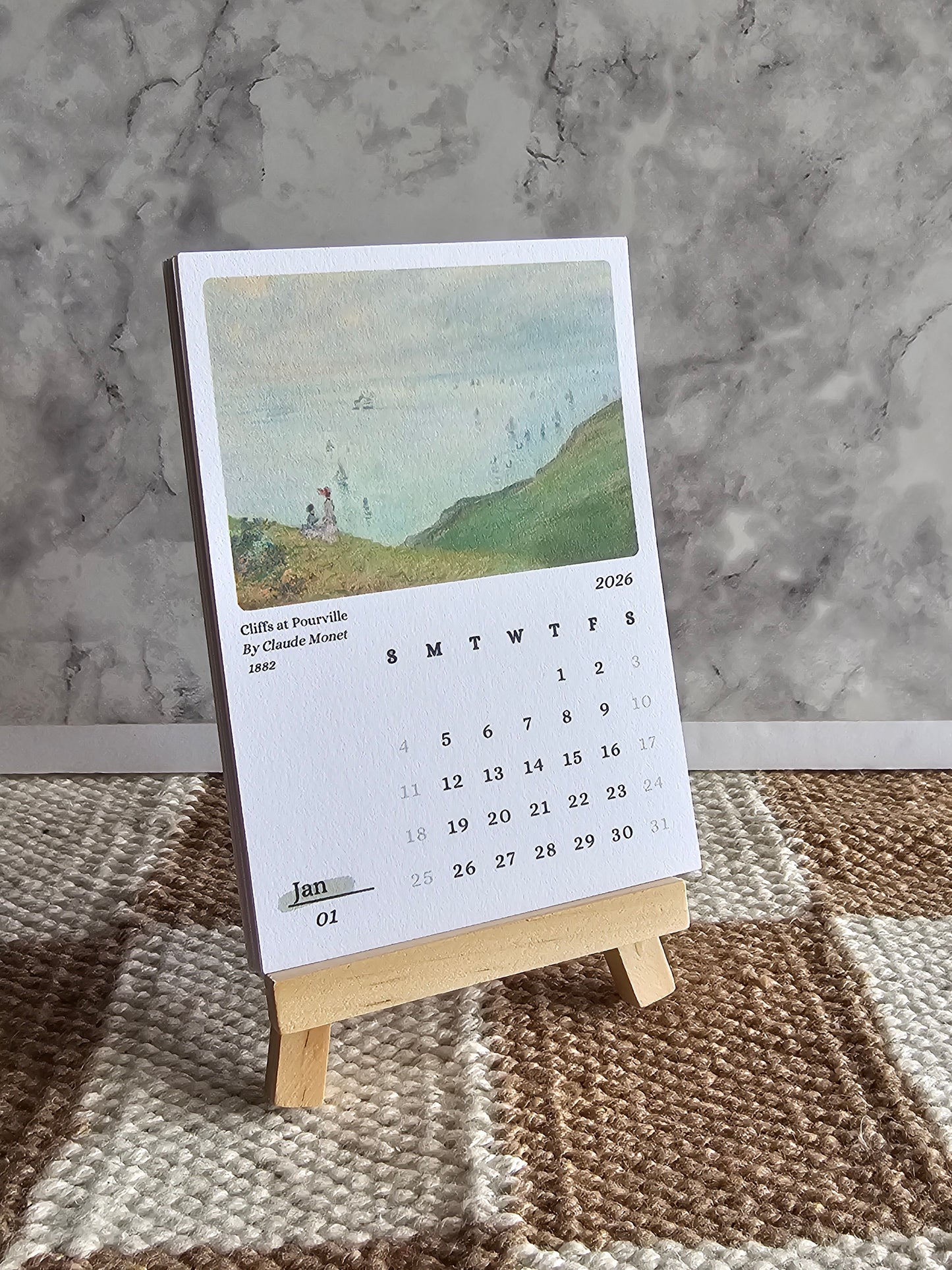 Claude Monet 2026 Mini Desk Calendar & Display Easel | 12 Month Calendar