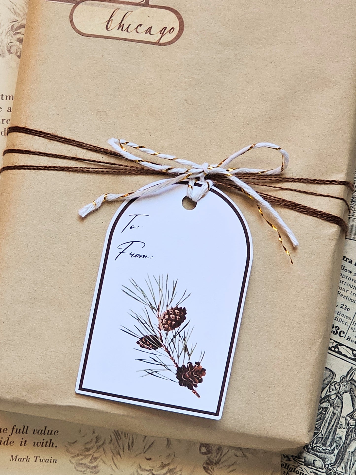 Pine Branch Holiday Gift Tags | Set of 12 Holiday Tags