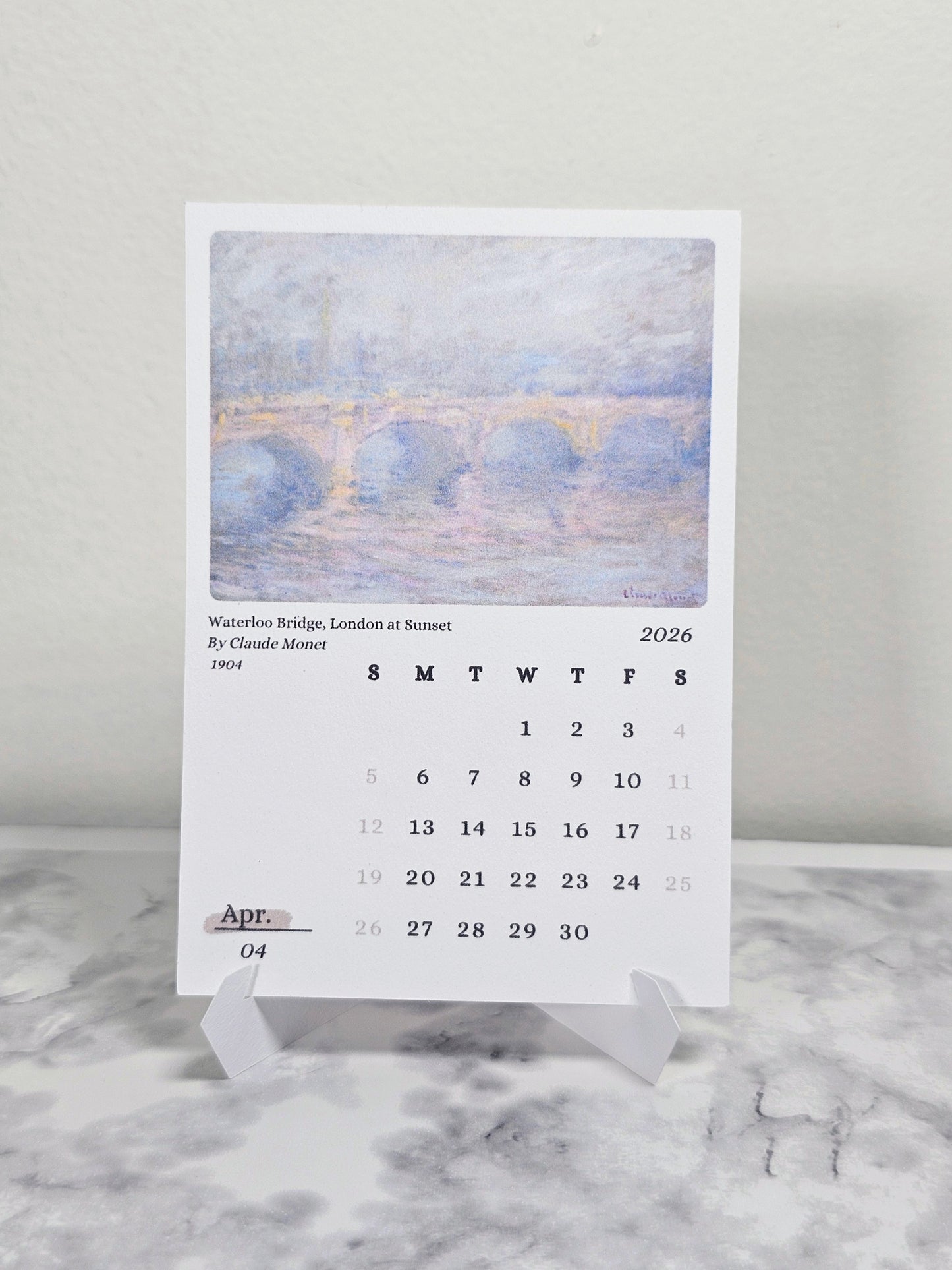 Claude Monet 2026 Mini Desk Calendar & Easel | 12 Month Calendar