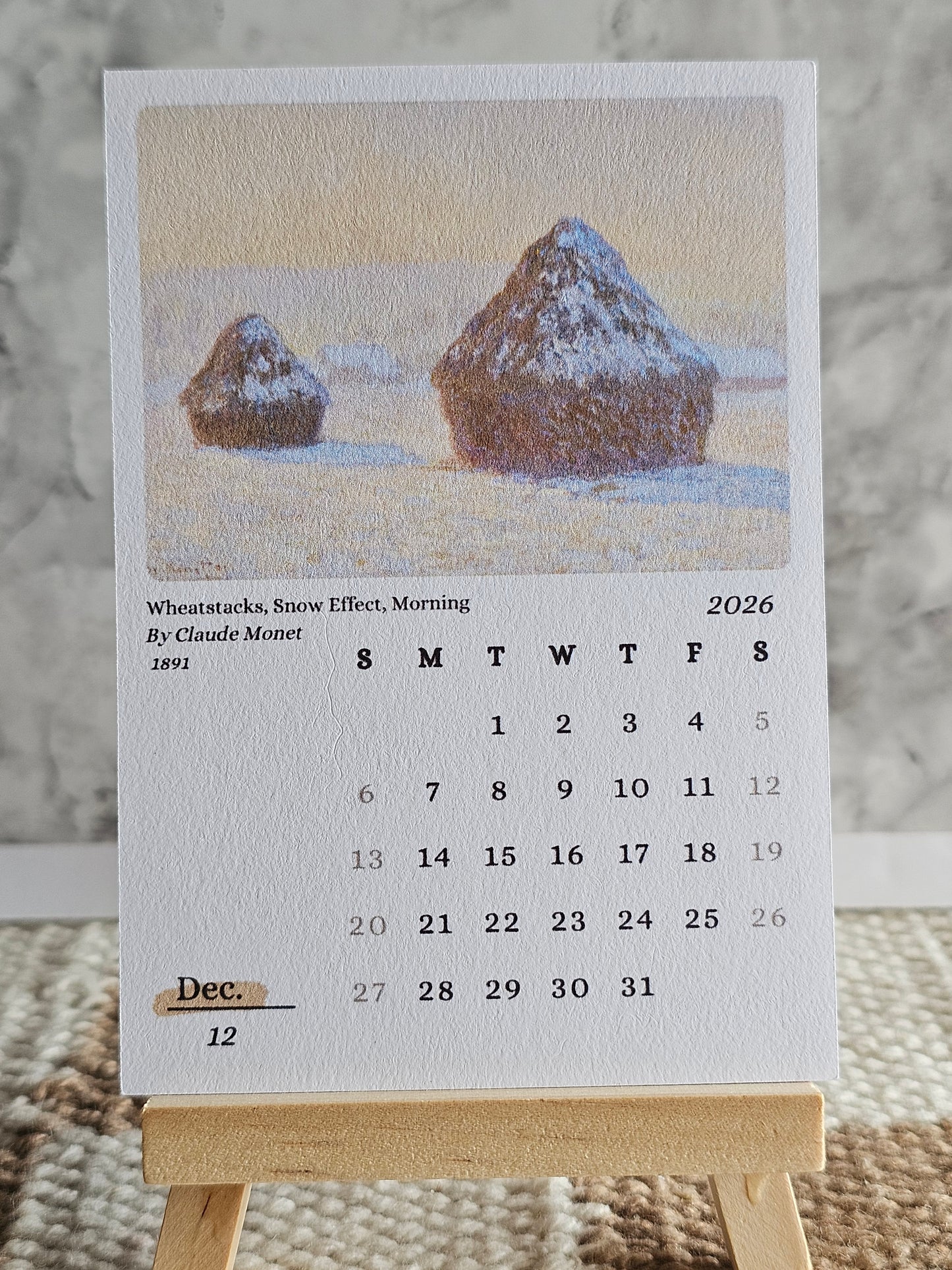 Claude Monet 2026 Mini Desk Calendar & Display Easel | 12 Month Calendar