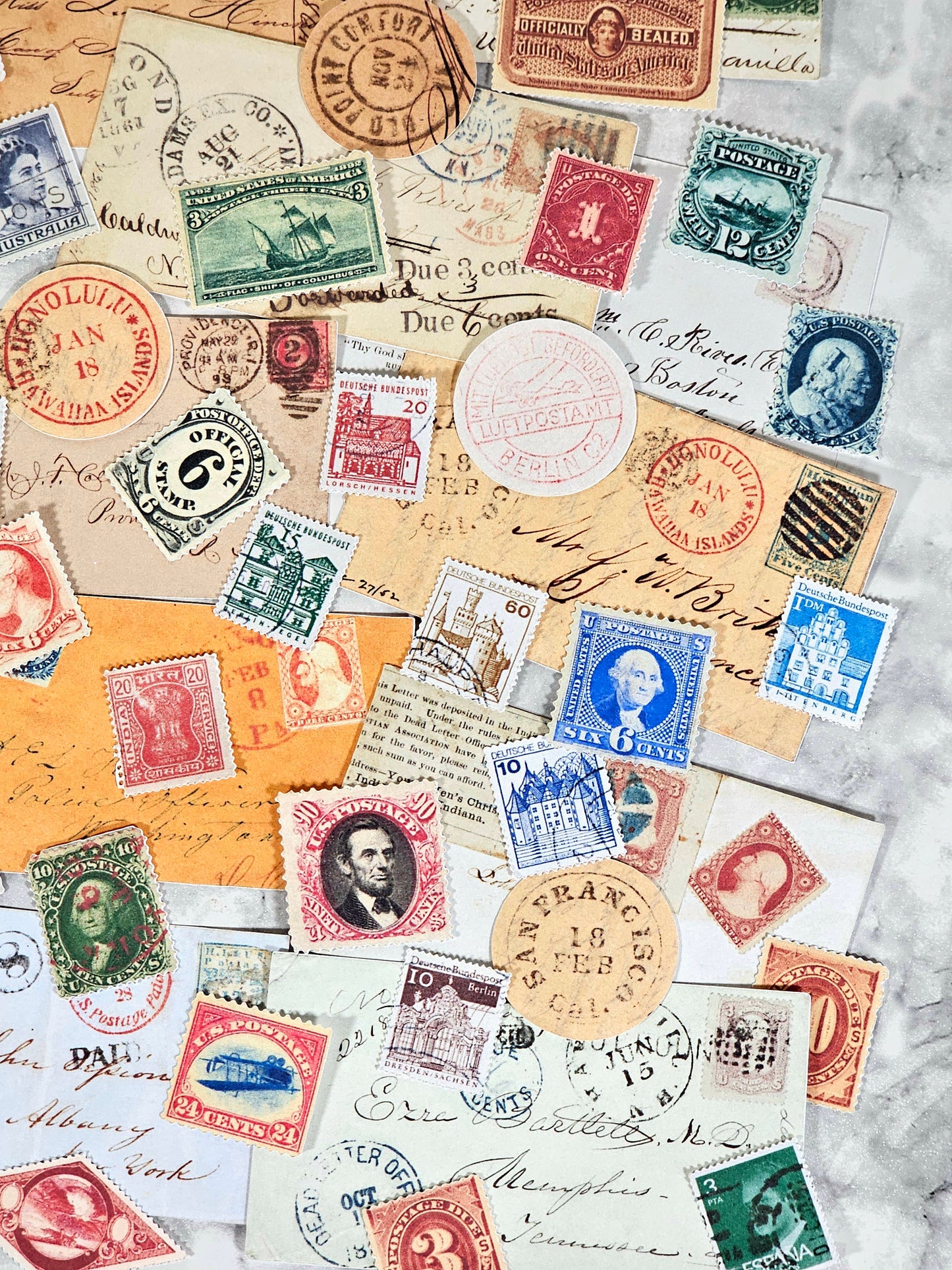 Vintage Postage Stamp Faux Stickers | 50 Pcs
