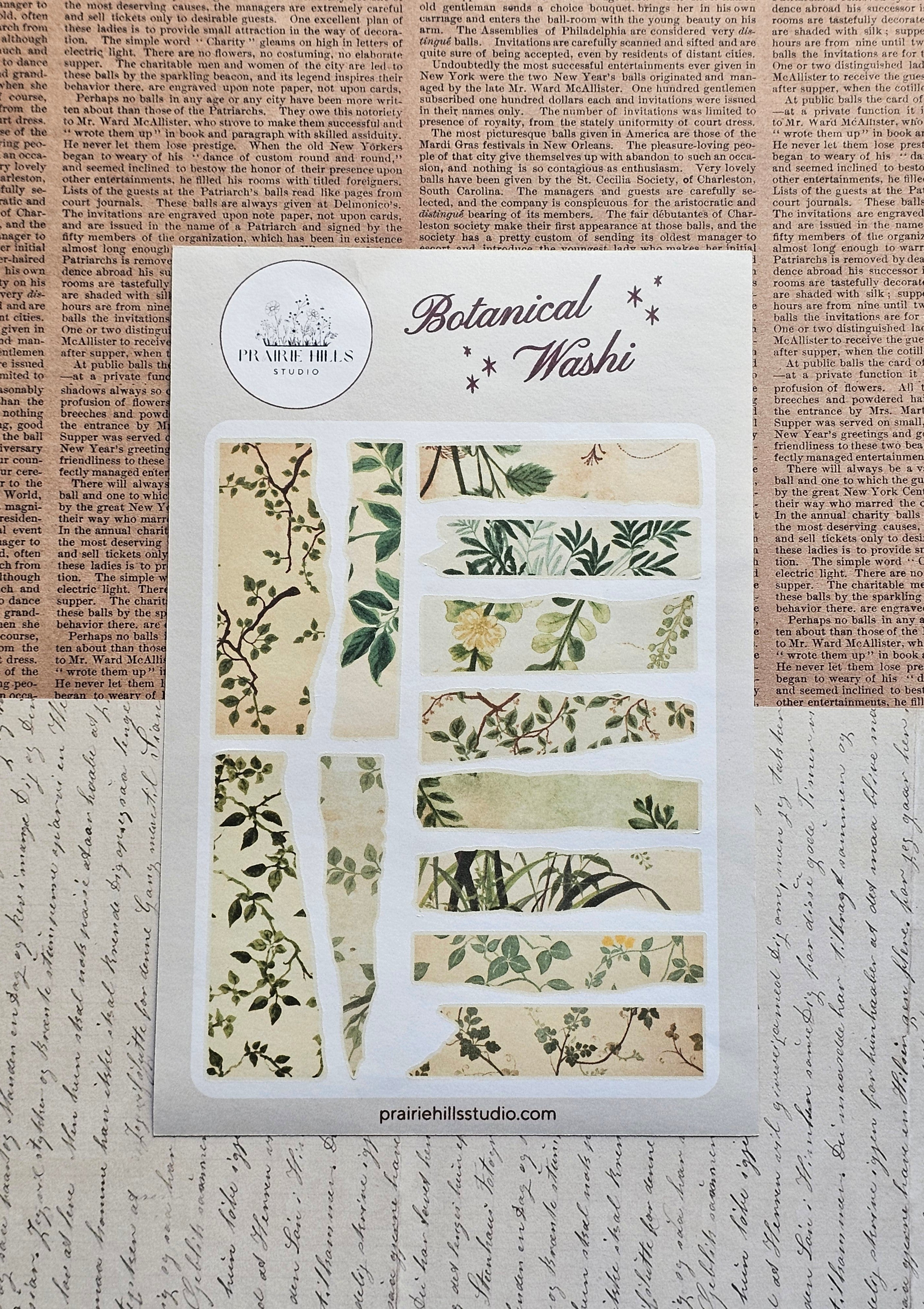 Botanical Torn Washi Tape Sticker Sheet – Prairie Hills Studio