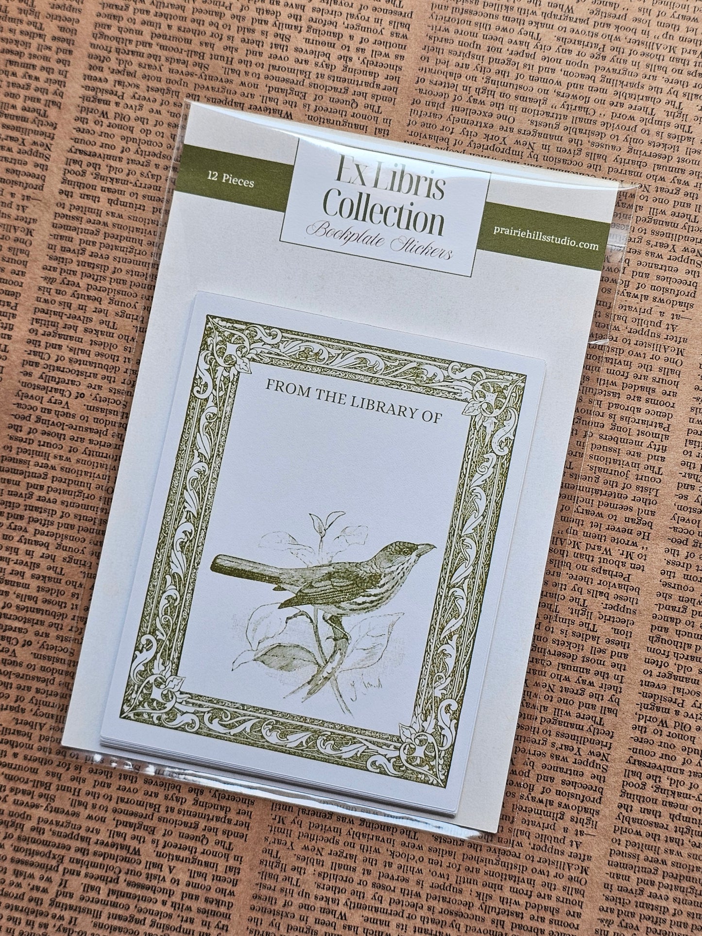 Ex Libris Collection Bookplate Stickers | Bird & Branch Illustration Stickers | 12 Pack | Adhesive Bookplates