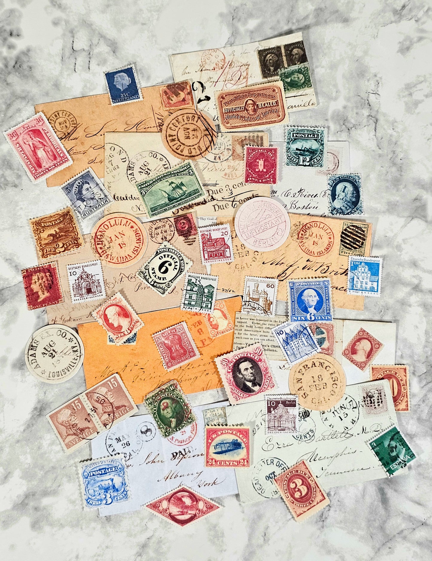 Vintage Postage Stamp Faux Stickers | 50 Pcs