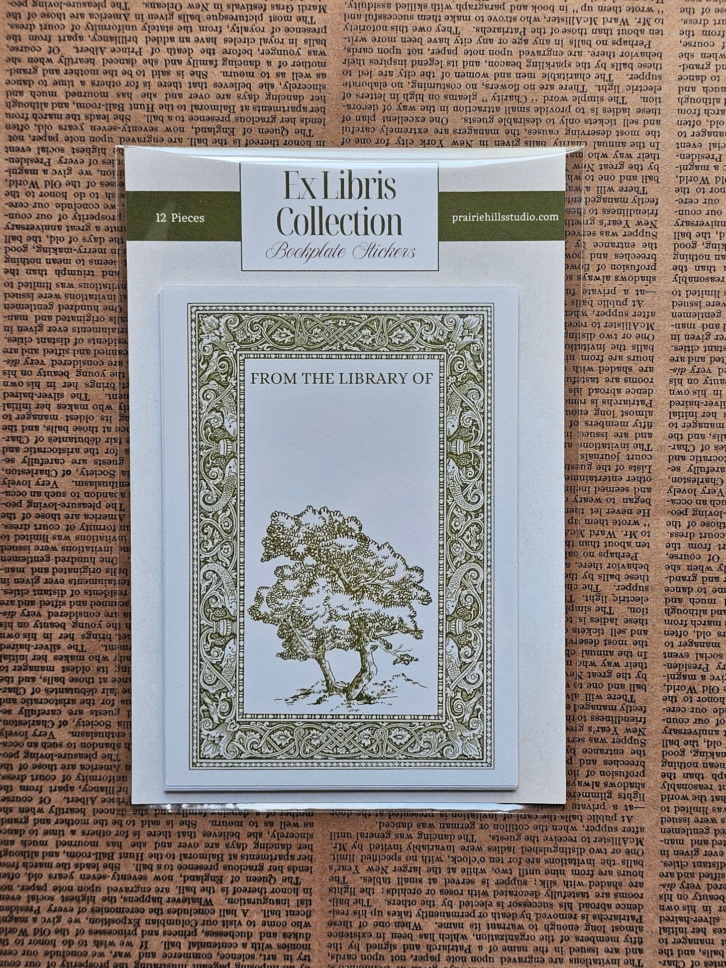 Ex Libris Collection Bookplate Stickers | Tree Illustration Stickers | 12 Pack | Adhesive Bookplates