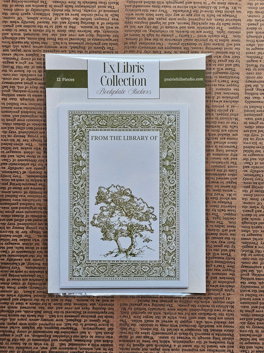 Ex Libris Collection Bookplate Stickers | Tree Illustration Stickers | 12 Pack | Adhesive Bookplates