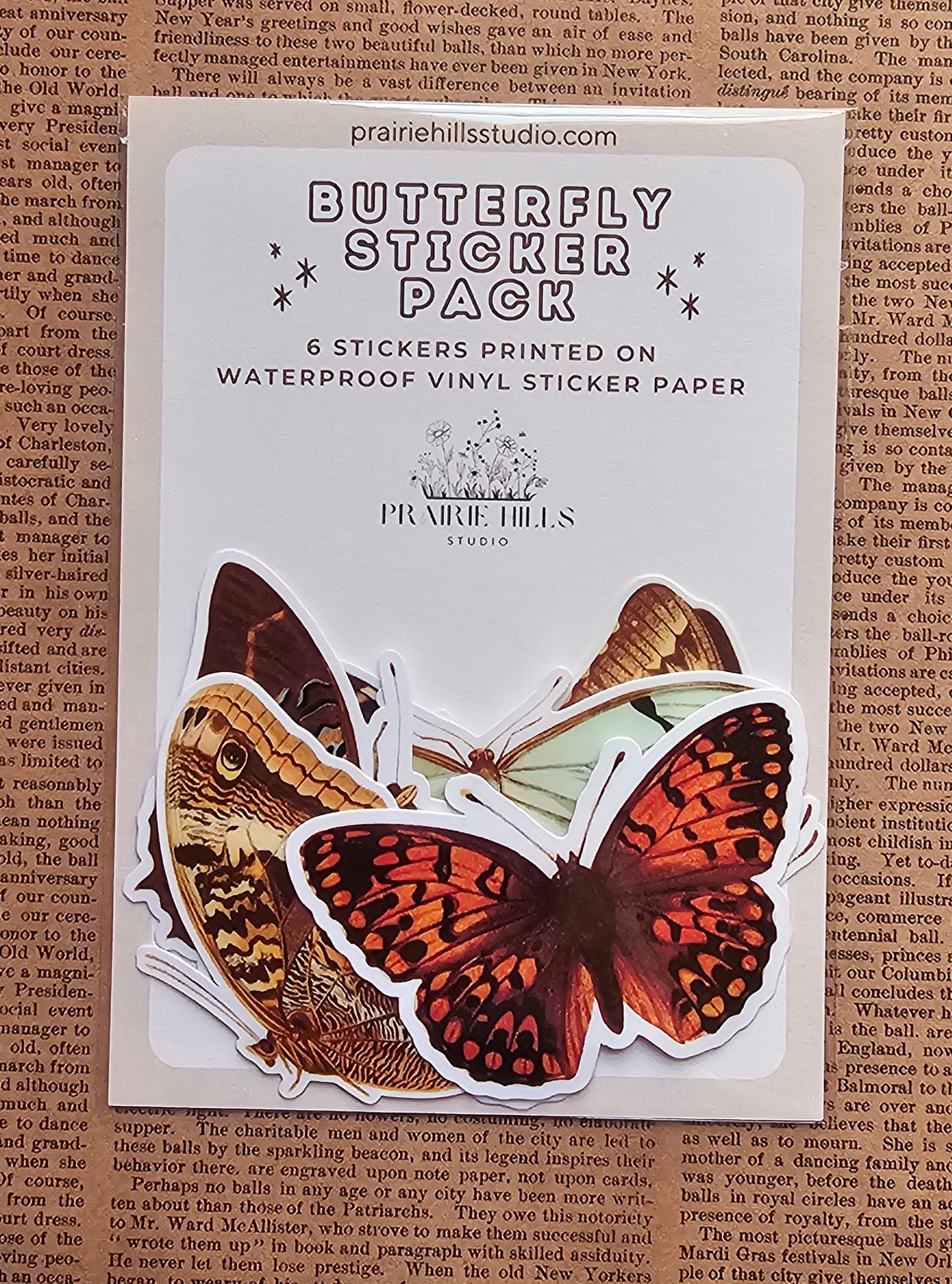 Vinyl Butterfly Stickers | 6 Pack | Adhesive Vinyl Waterproof Stickers