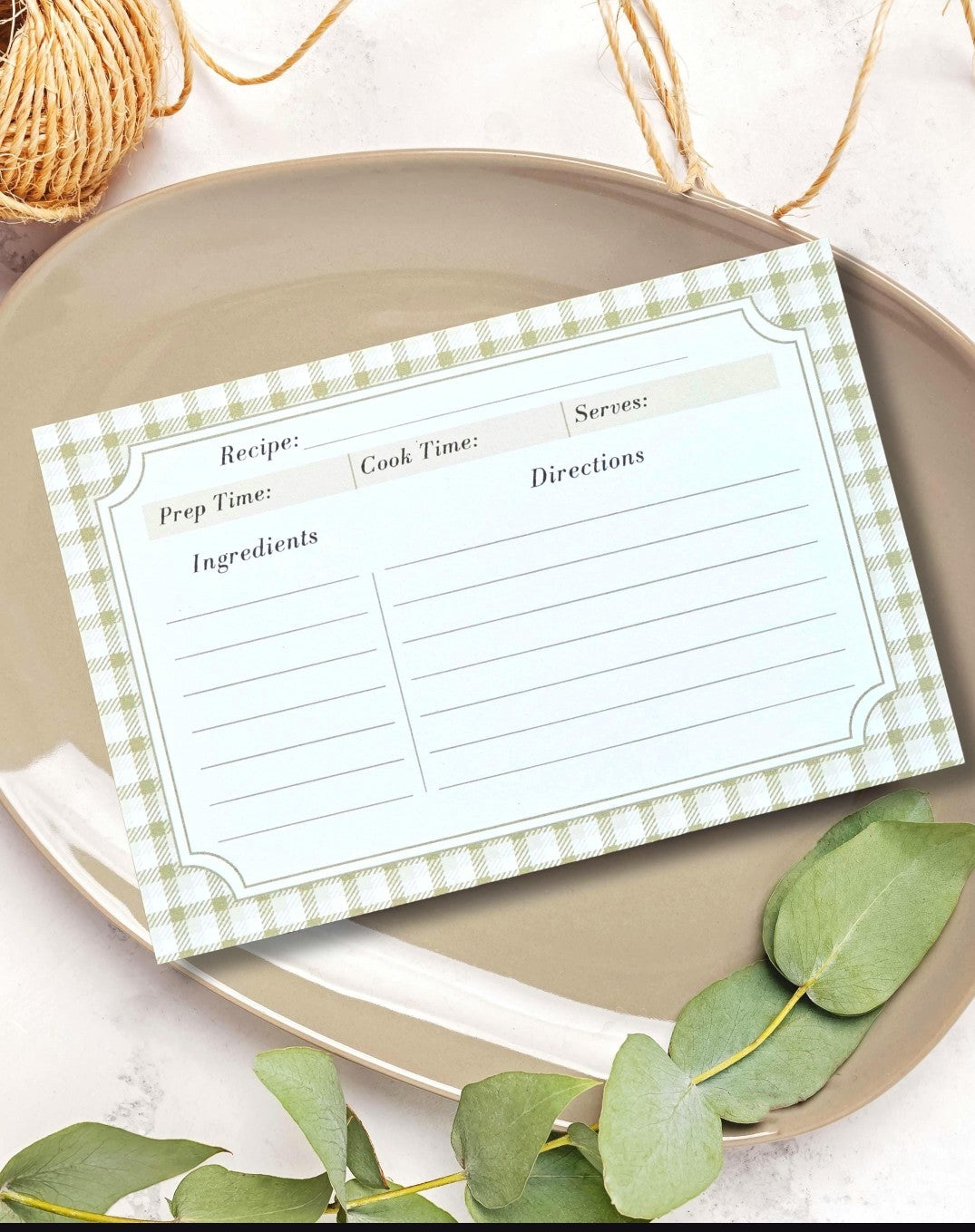 Green Plaid Recipe Cards - Set of 10