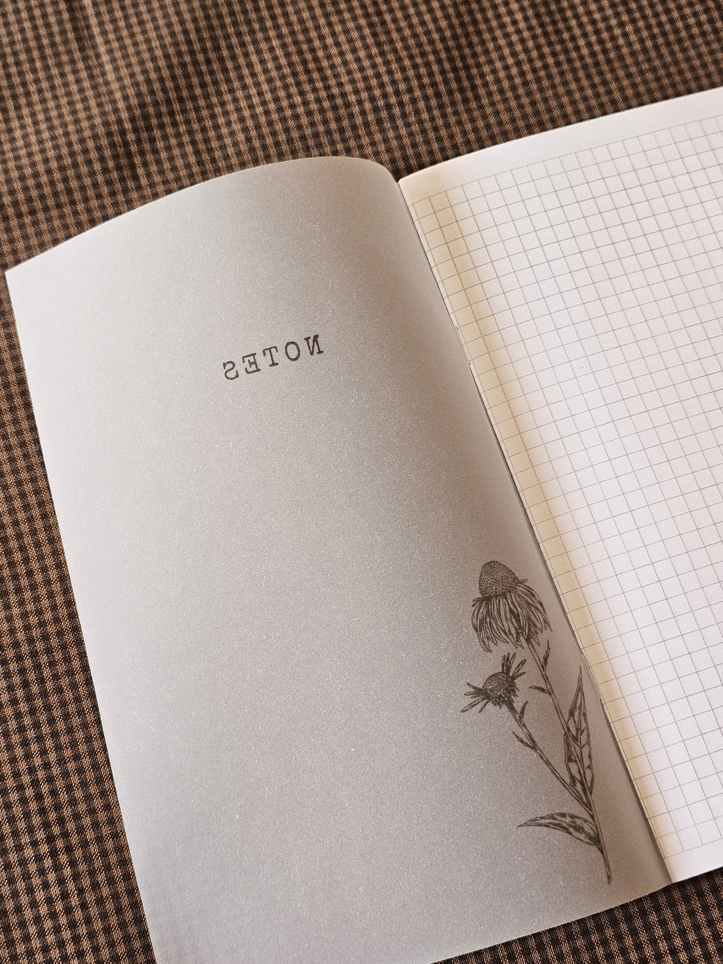 Handmade Coneflower Pocket Notebook | Grid-Lined Vellum Overlay