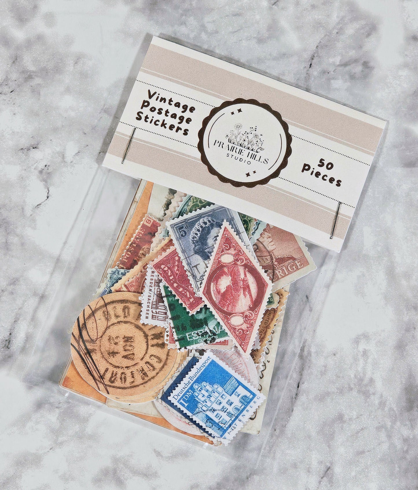 Vintage Postage Stamp Faux Stickers | 50 Pcs