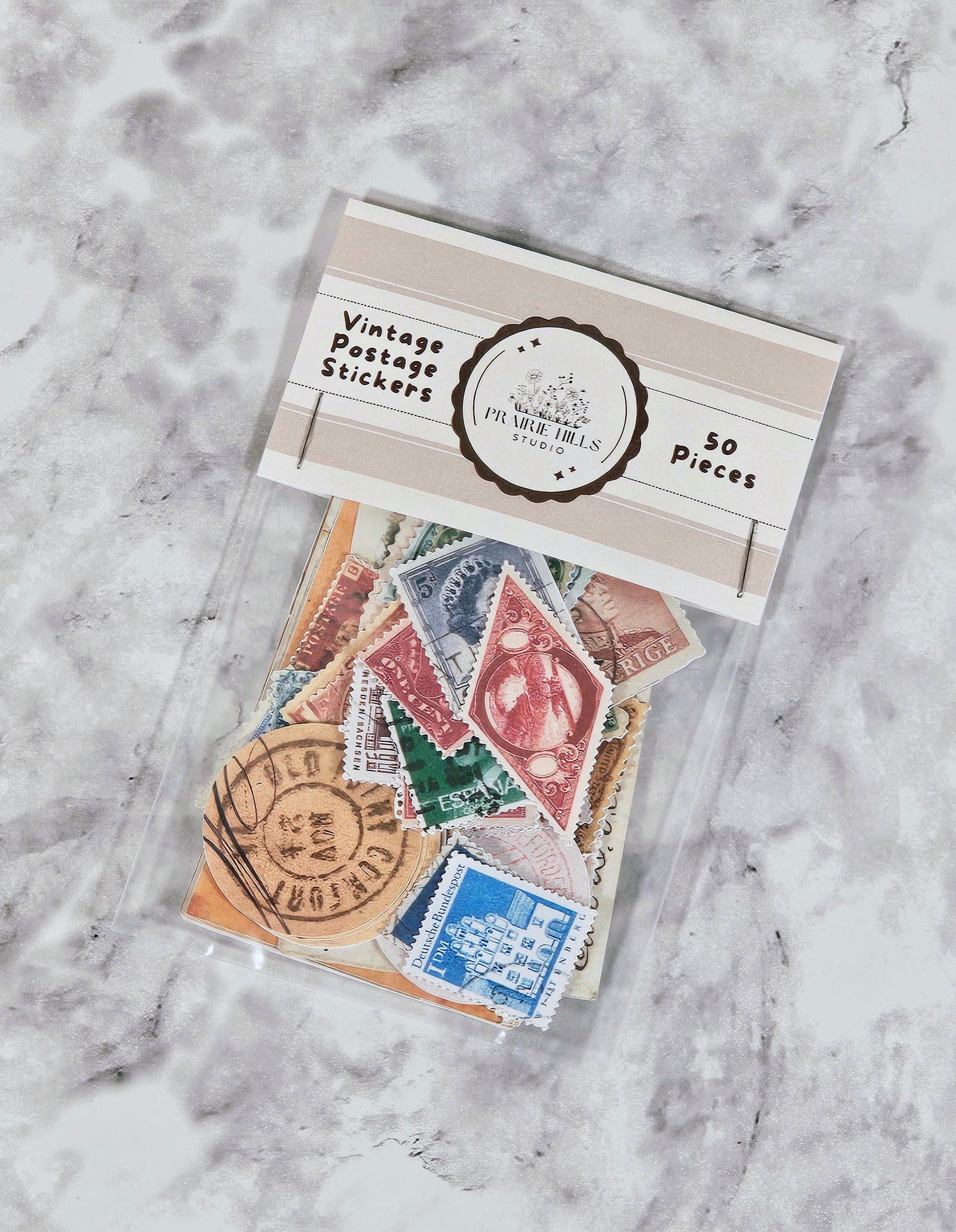 Vintage Postage Stamp Faux Stickers | 50 Pcs