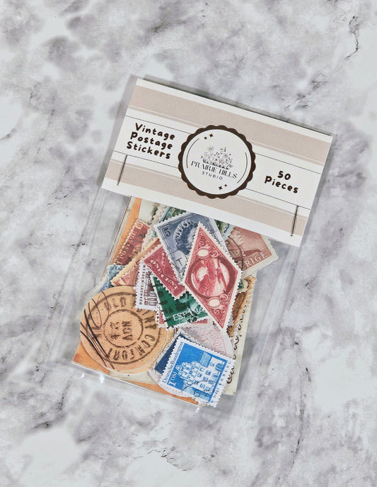 Vintage Postage Stamp Faux Stickers | 50 Pcs