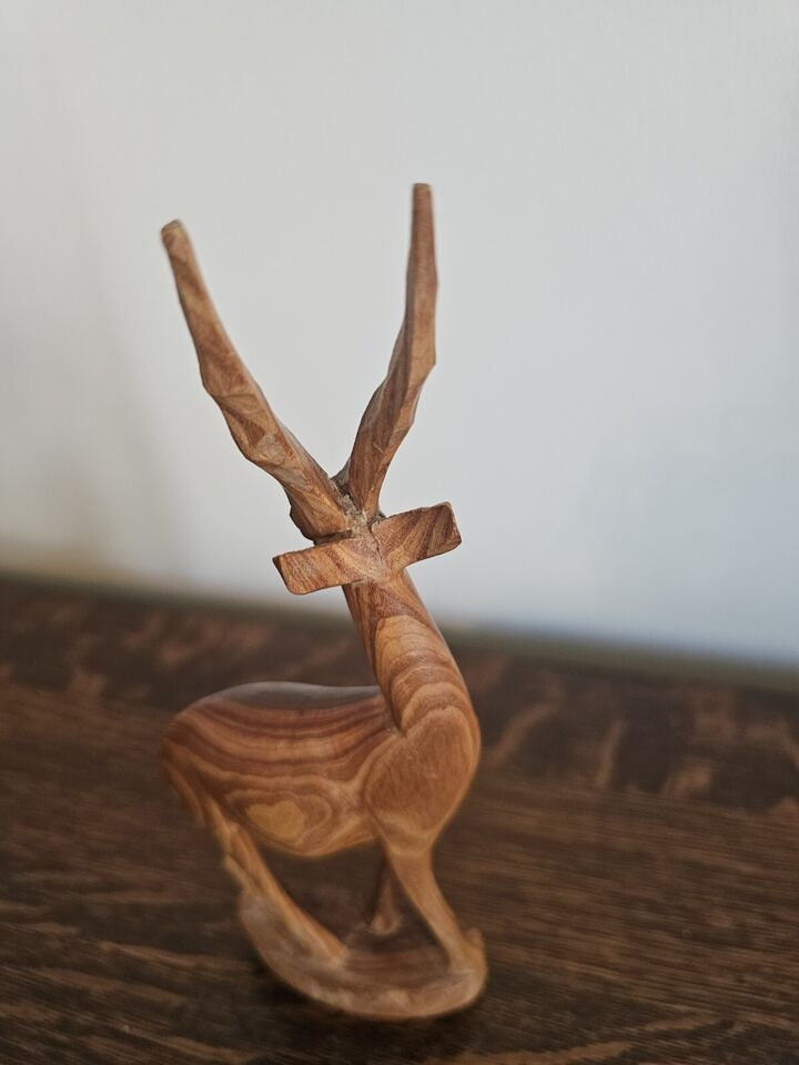 Vintage Teak Wood Gazelle Animal Sculpture