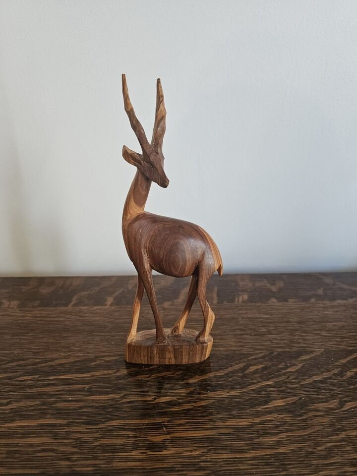 Vintage Teak Wood Gazelle Animal Sculpture