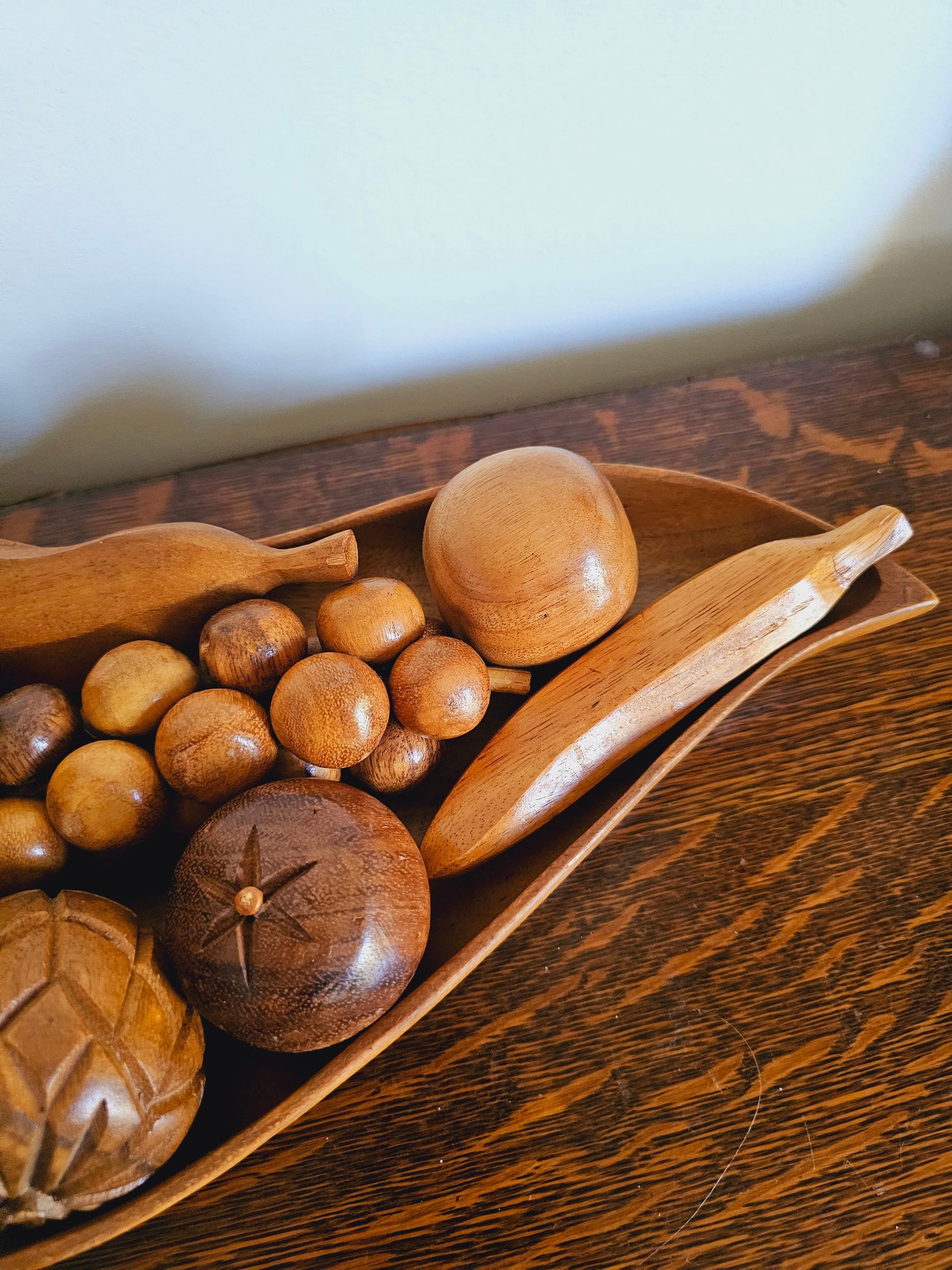 Vintage Mid Century Modern Wooden Fruit Bowl Sculpture, Wood Fruit Art, Arrangeable Art, Wooden Decor, Boho Decor, Faux Fruit Centerpiece