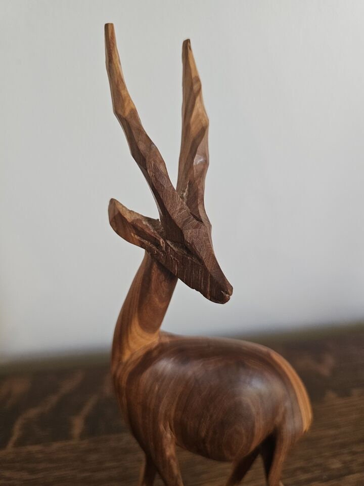 Vintage Teak Wood Gazelle Animal Sculpture