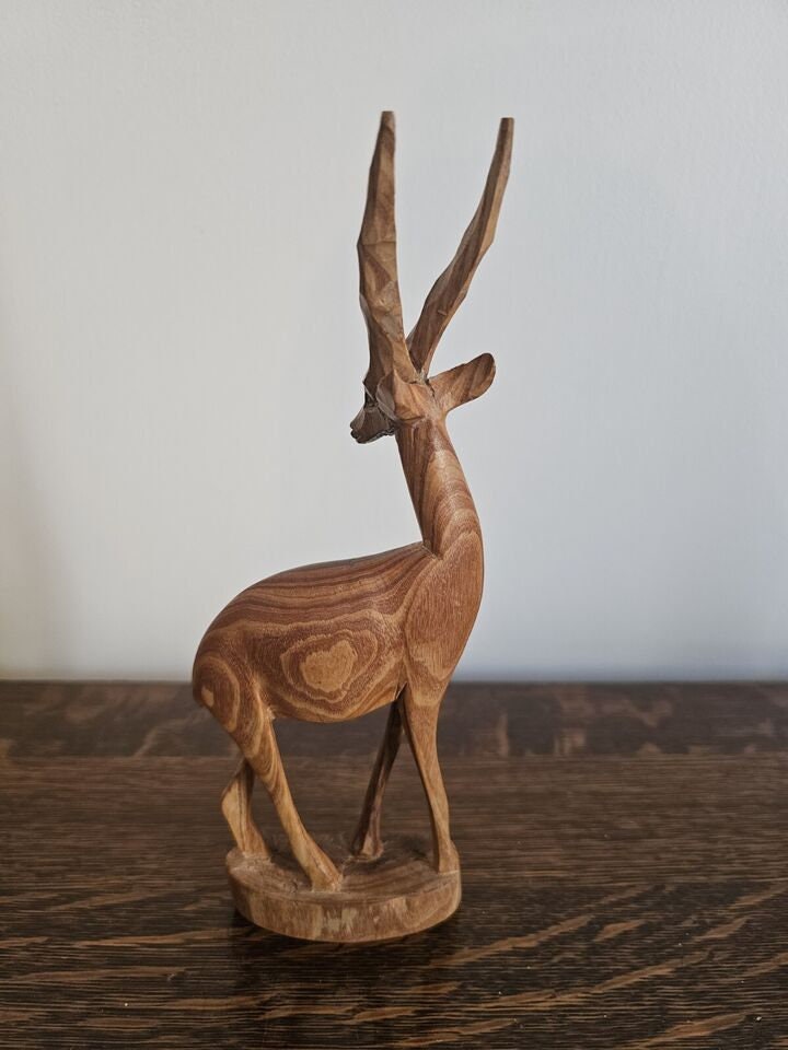 Vintage Teak Wood Gazelle Animal Sculpture